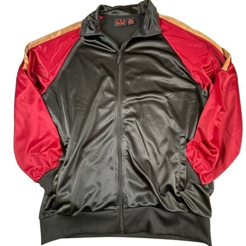 LU Linea Uomo Men's Lightweight Full Zip Up Track Jacket XXL Red Black Gold
